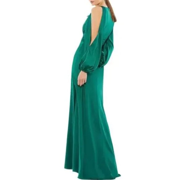 NWT Mac Duggal Cold-Shoulder Bishop Sleeve Keyhole Neck Dress - Picture 3 of 9
